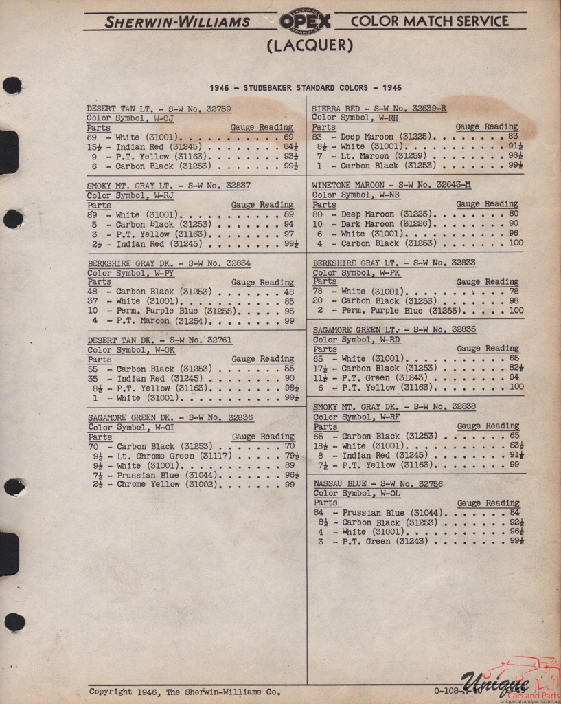1946 Studebaker Paint Charts Williams 3